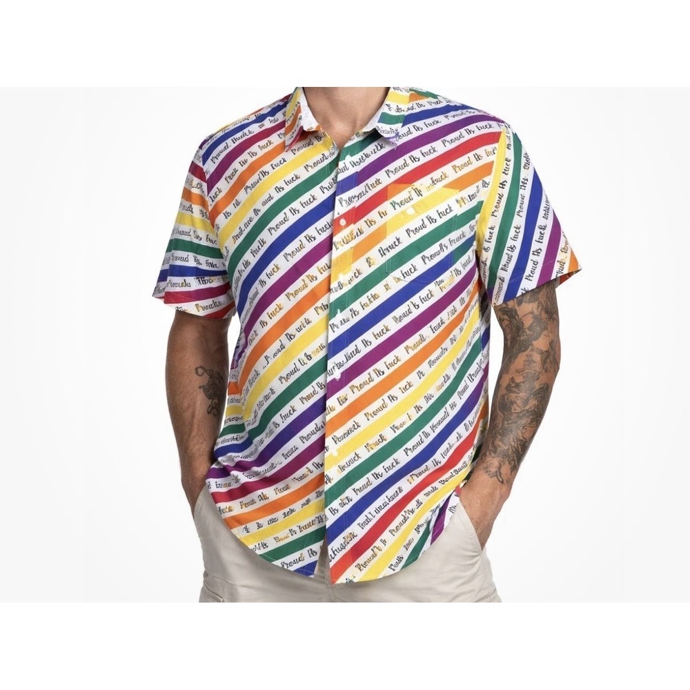 Spencer's Pride Rainbow "Proud As F AF" Button Down Shirt Men's XL Festival LGBT